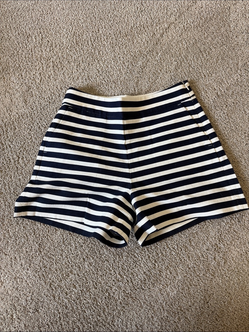 Striped Navy and White Women's High-Rise Shorts